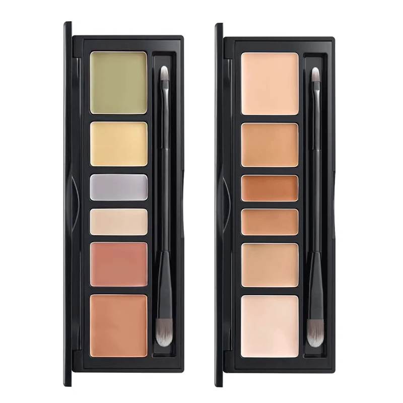 Paleta de corretivos de 6 cores com pincel, corretivo de longa duração, corretivos à cobertura total à prova d'água, corrects círculos escuros, marcas vermelhas